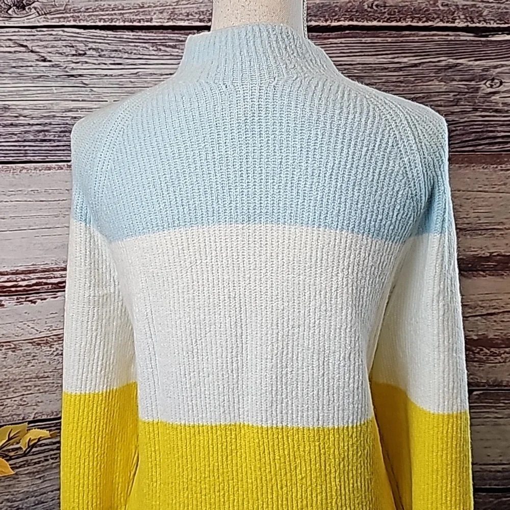 NWT HALOGEN KAYLIEGH BLUE YELLOW PLUS SIZE LONG SLEEVE PULLOVER SWEATER - Picture 6 of 13